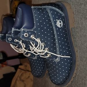 TIMBERLAND navy blue with small white polkadots timberland boots